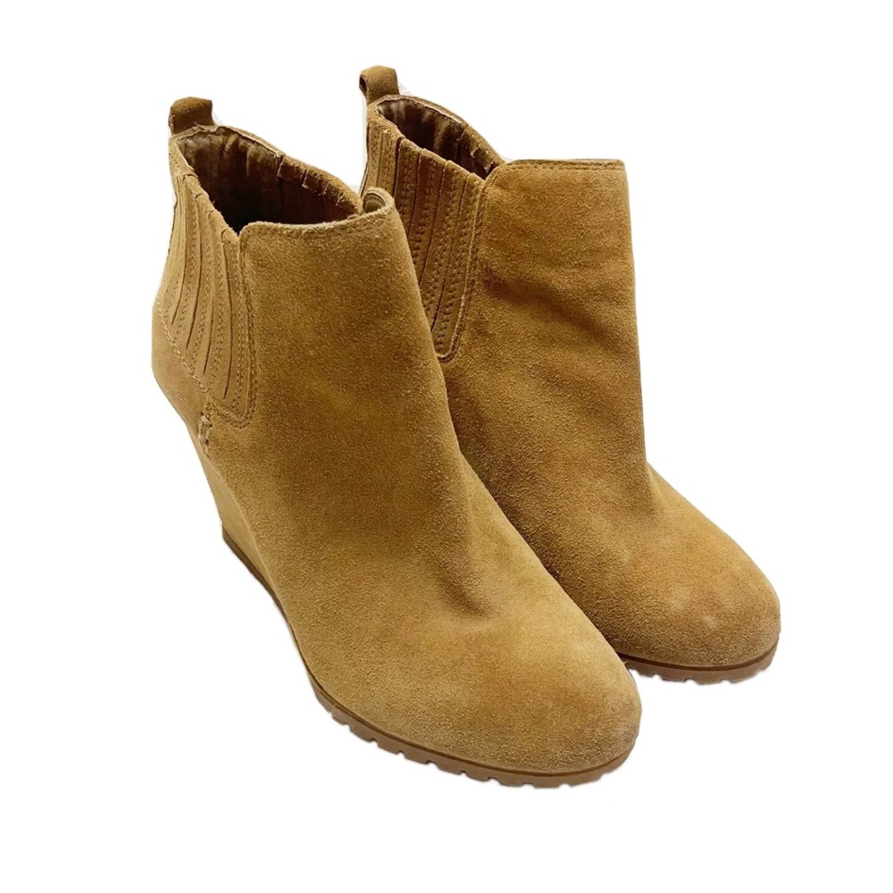 Gianni Bini Wedge Booties Suede Leather Tan Sz 10
